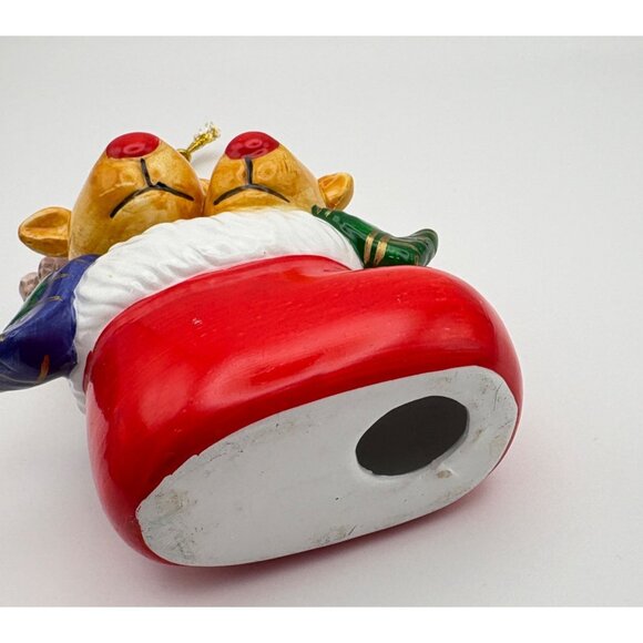 Vintage Reindeer in Stocking Christmas Tree Ornament Hand Painted Ceramic - Picture 6 of 7